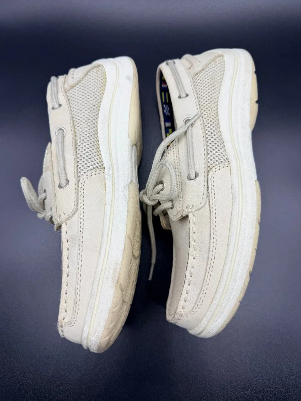Earth Shoe Cream Leather Boat Shoes Men's Size 8